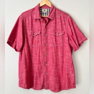 Woolrich Red Chambray Short Sleeve Button Up Shirt Men XL Cotton